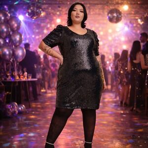 Torrid Mini Sequins Sequined Dress Size 1 1X 14/16 Holiday Cocktail Black NWT